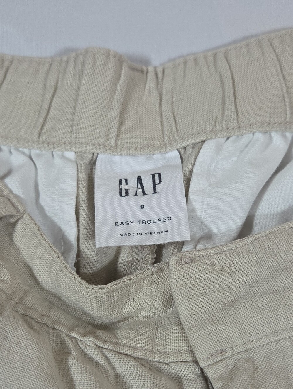 GAP Women's Beige Linen Blend Wide-Leg Pants Pleated Elastic Waist Coastal 8 - Picture 4 of 7